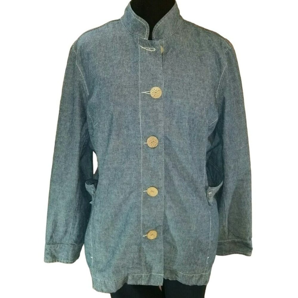 Blue cotton chambray jacket sz 20W button front City Blues by Koret blazer